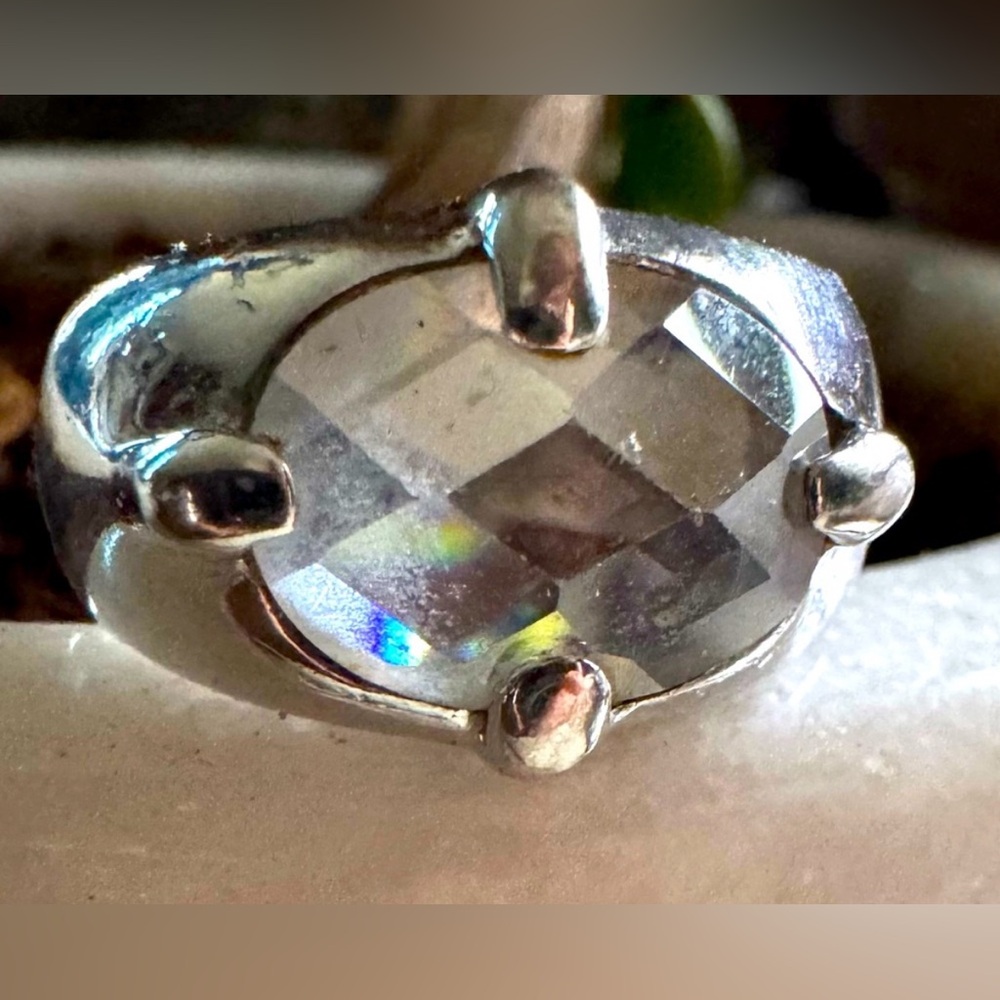 SOLD  Raspberry Tourmaline and Iceland Spar Halo Ring- & Sterling Ring - Picture 3 of 13